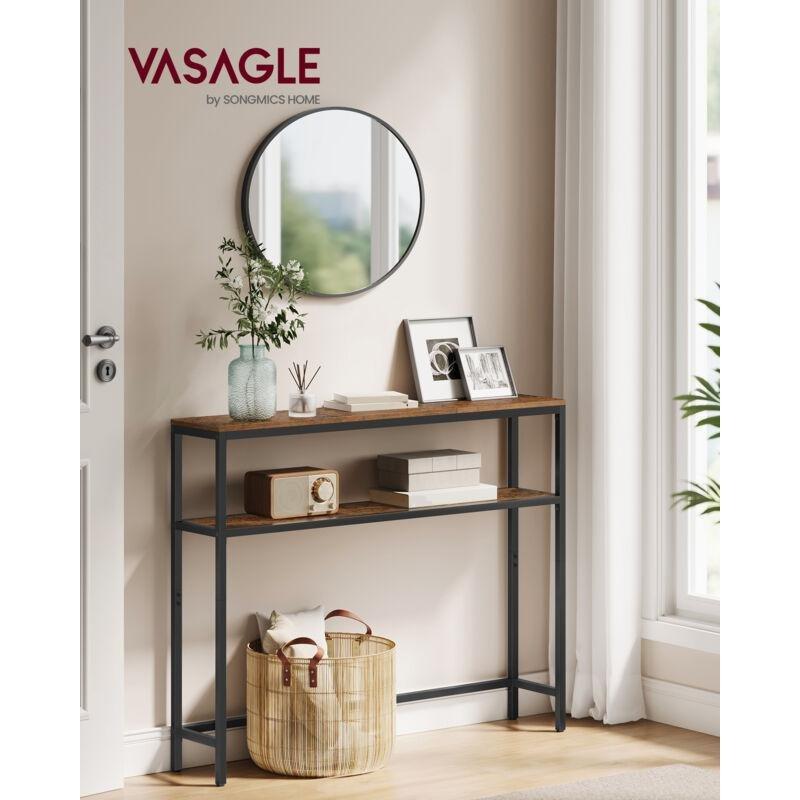 Rustik Kahverengi Metal ve Ahşap 2 Raflı İnce Dresuar - 80x20x80 cm - 133944