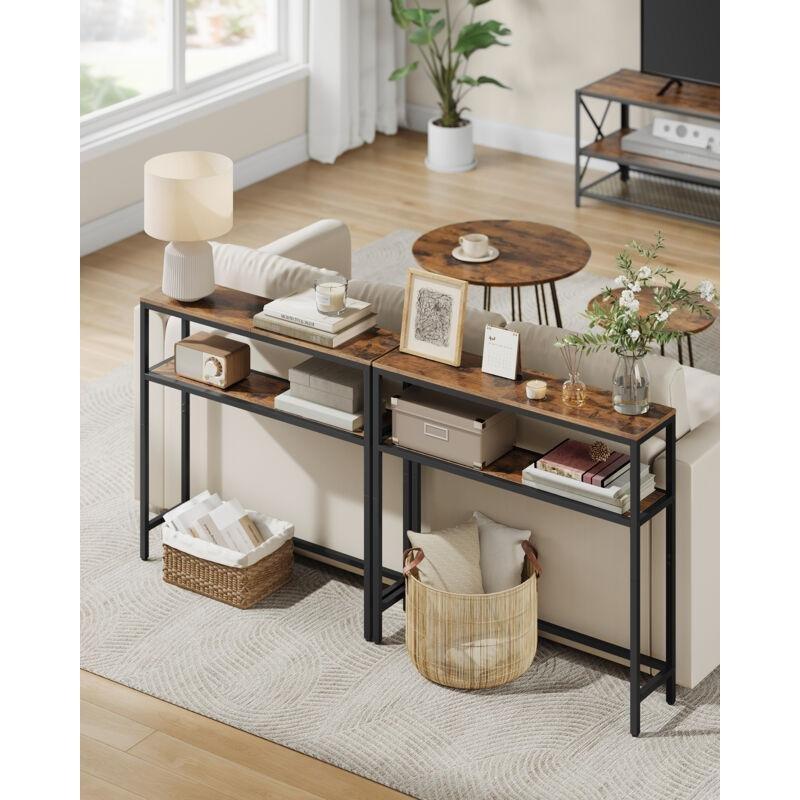 Rustik Kahverengi Metal ve Ahşap 2 Raflı İnce Dresuar - 80x20x80 cm - 133944