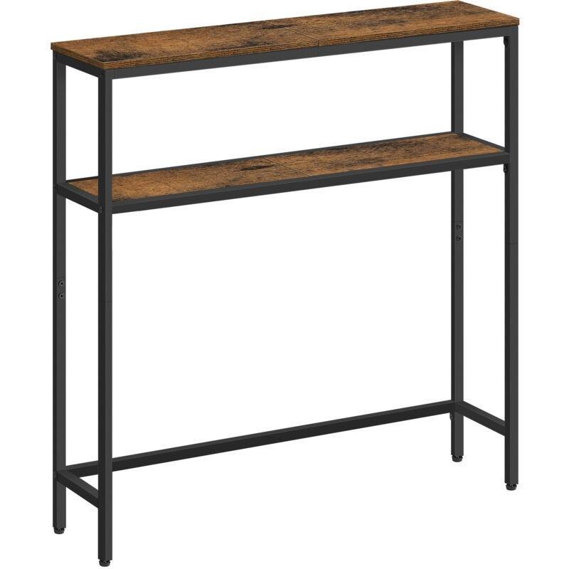 Rustik Kahverengi Metal ve Ahşap 2 Raflı İnce Dresuar - 80x20x80 cm - 133944