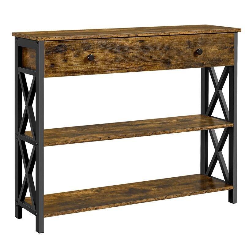 Rustik Kahverengi Metal ve Ahşap 3 Katlı Çekmeceli Raflı Dresuar - 100x30x80 cm - 133809