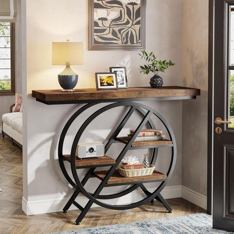 Rustik Kahverengi Metal ve Ahşap 3 Katlı Geometrik Dresuar - 100x100x81 cm - 134100
