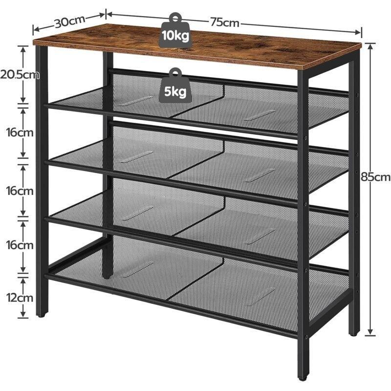 Rustik Kahverengi Metal ve Ahşap 5 Katlı Ayarlanabilir Raflı Ayakkabılık - 75x30x85 cm - 119748
