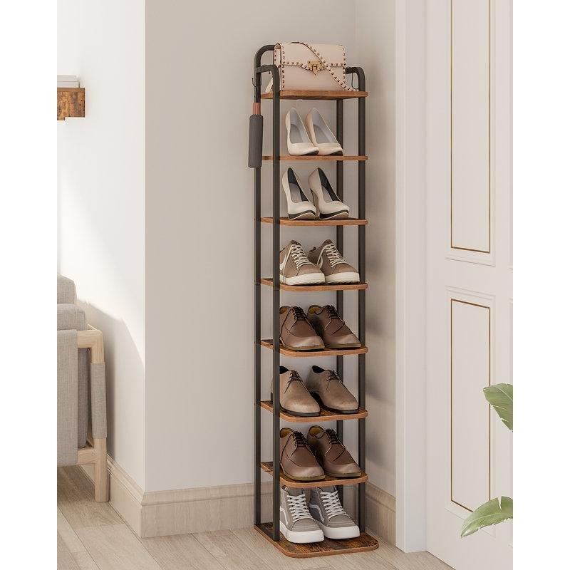 Rustik Kahverengi Metal ve Ahşap Kancalı Dikey Ferforje Ayakkabılık - 136x27x30 cm - 121147