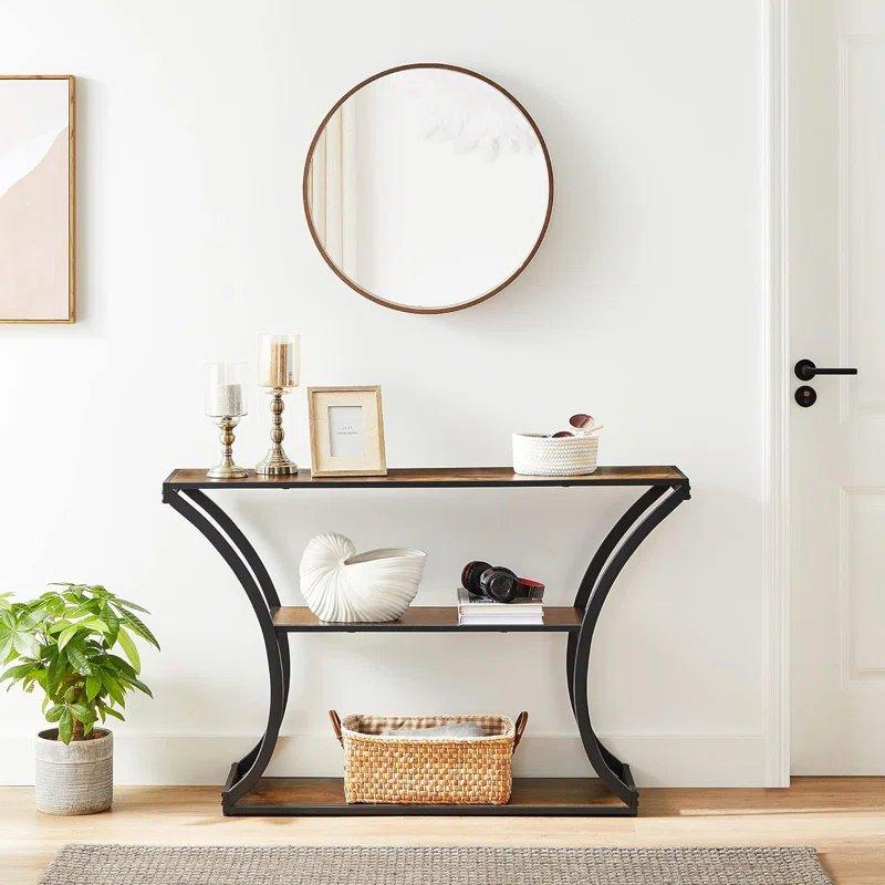 Rustik Kahverengi Metal ve Endüstriyel Ahşap 2 Raflı Ayarlanabilir Ayaklı Koltuk Arkası Dresuar - 120x30x80 cm - 131993