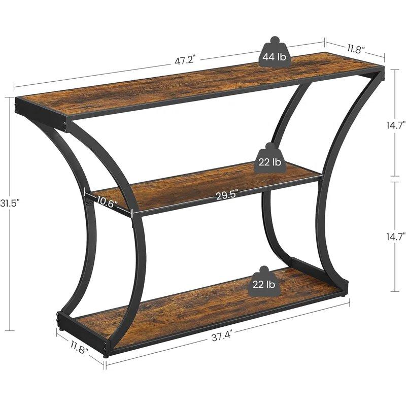 Rustik Kahverengi Metal ve Endüstriyel Ahşap 2 Raflı Ayarlanabilir Ayaklı Koltuk Arkası Dresuar - 120x30x80 cm - 131993