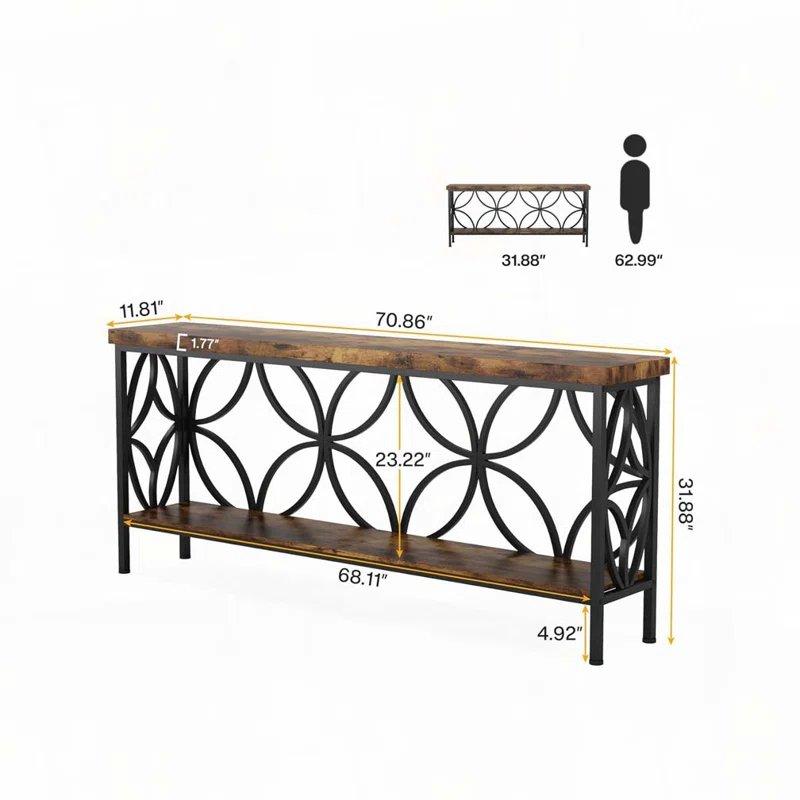 Rustik Kahverengi Metal ve Endüstriyel Ahşap Çift Raflı Dekoratif Yan Panelli Dresuar - 180x30x80 cm - 133084