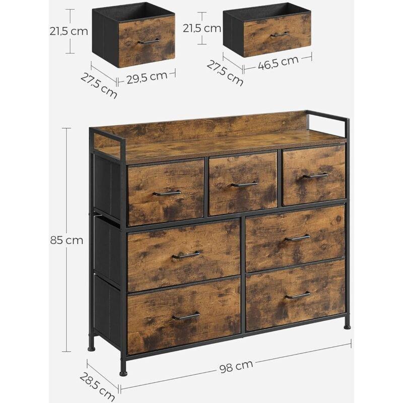 Rustik Kahverengi Metal ve Kumaş 7 Çekmeceli Endüstriyel Tasarım Şifonyer - 98x29x85 cm - 123511