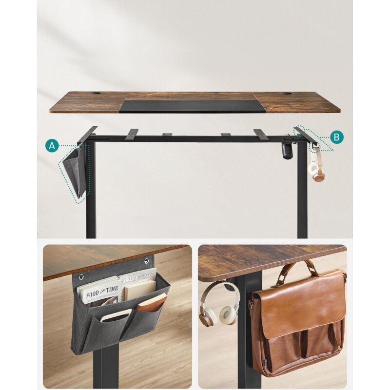 Rustik Kahverengi Siyah Çelik Elektrikli Ayarlanabilir Bilgisayar Masası-70x160x72-120 cm - 114586