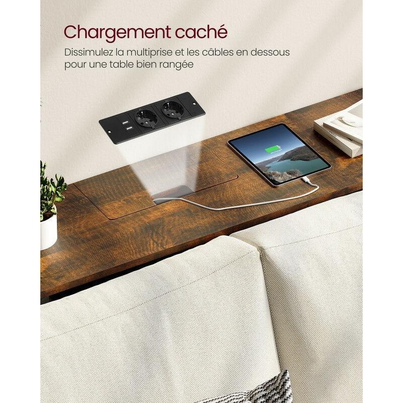 Rustik Kahverengi ve Siyah Çelik Priz ve USB Çıkışlı Gizli Bölmeli Dresuar - 120x25x82 cm - 133813