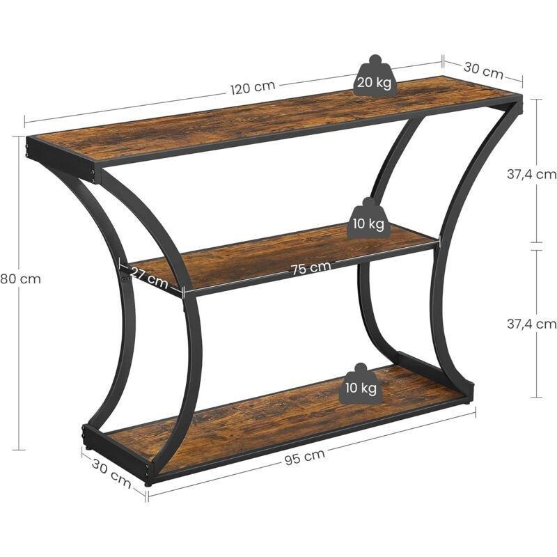 Rustik Kahverengi ve Siyah Metal Ahşap Kavisli Ayaklı Raflı Dresuar - 120x30x80 cm - 134019