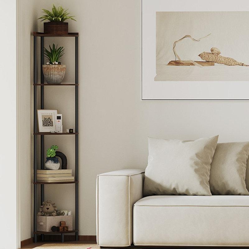 Rustik Kahverengi ve Siyah Metal Endüstriyel Ahşap 5 Raflı Köşe Kitaplık - 165x31x31 cm - 141856