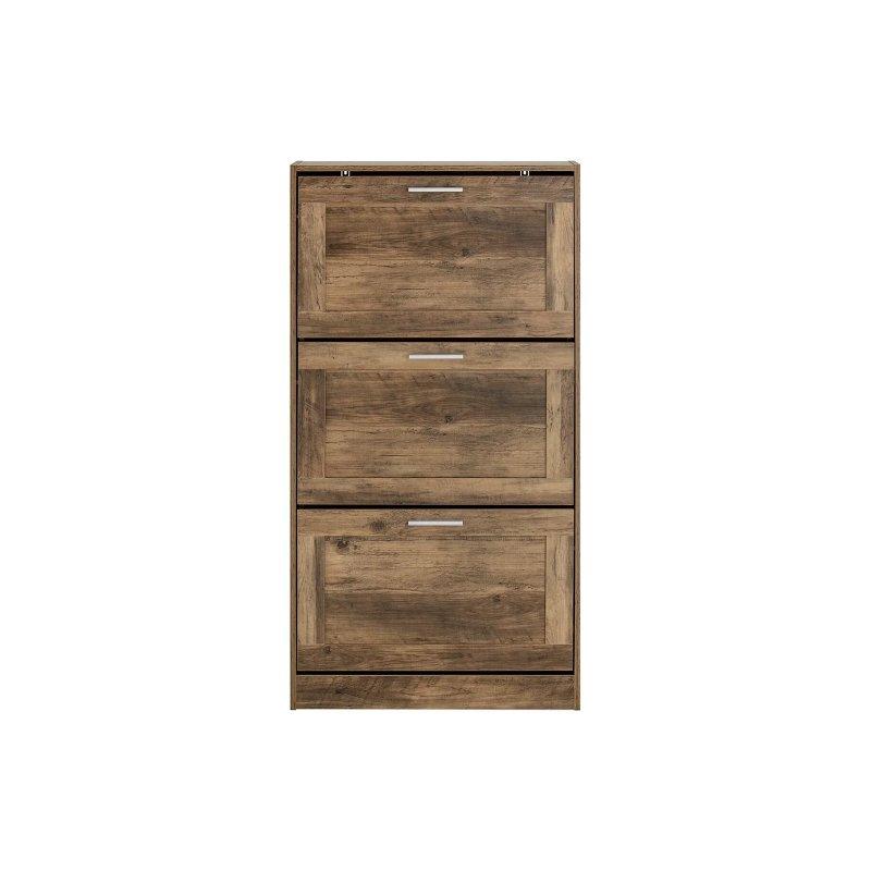 Rustik Koyu Ahşap Görünümlü MDF 3 Düşer Kapaklı Ayakkabılık - 60x23x115 cm - 118549