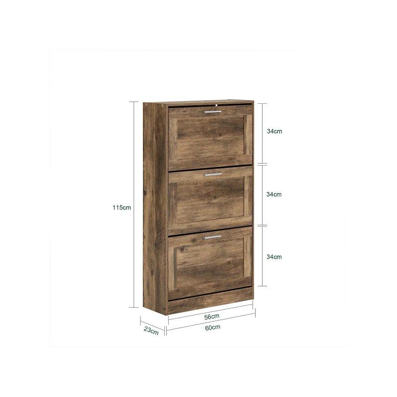 Rustik Koyu Ahşap Görünümlü MDF 3 Düşer Kapaklı Ayakkabılık - 60x23x115 cm - 118549