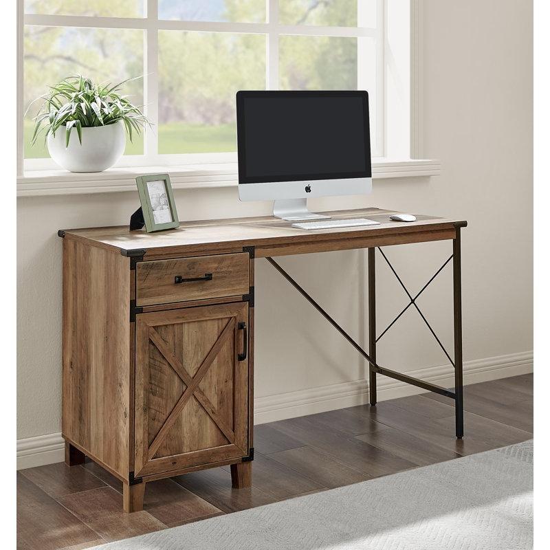 Rustik Meşe Endüstriyel Ahşap Çekmeceli Dolaplı Bilgisayar Masası-120x60x75 cm - 116697