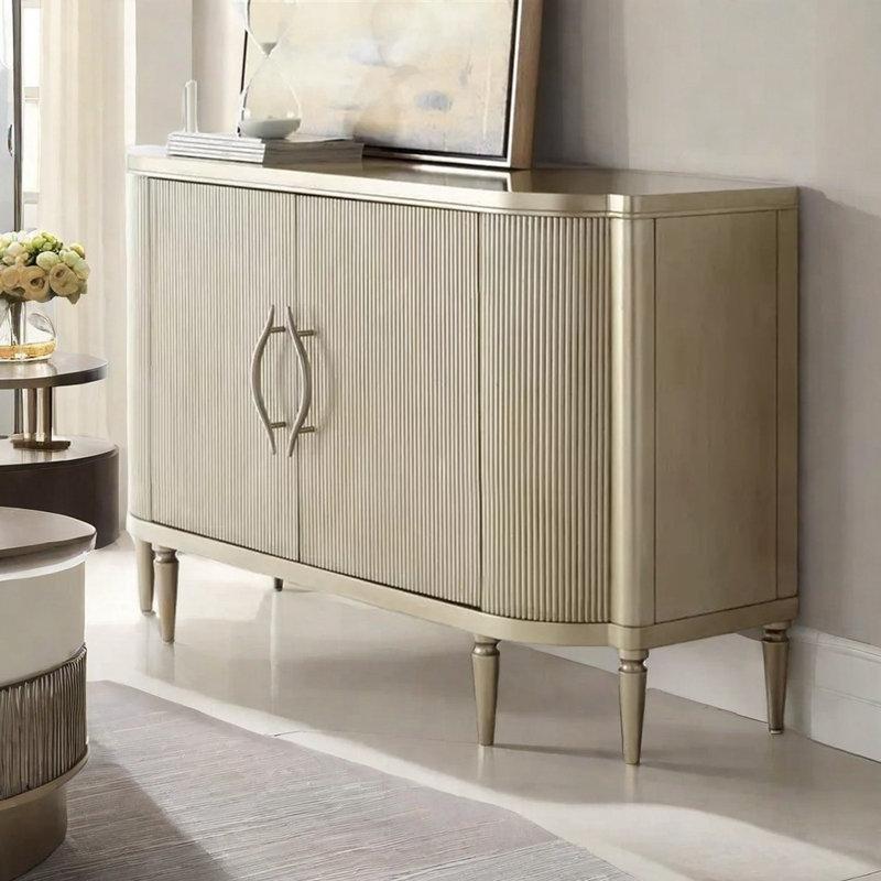 Şampanya Gold Huş Ağacı ve Endüstriyel Ahşap 2 Kapaklı 2 Çekmeceli Gold Konsol - 161x46x90 cm - 128986