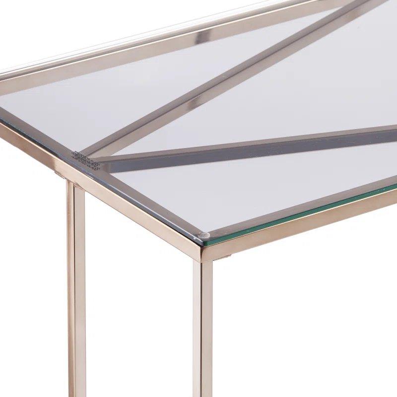 Şampanya Metal Ayaklı Geometrik Desenli Cam Dresuar - 107x41x75 cm - 131674