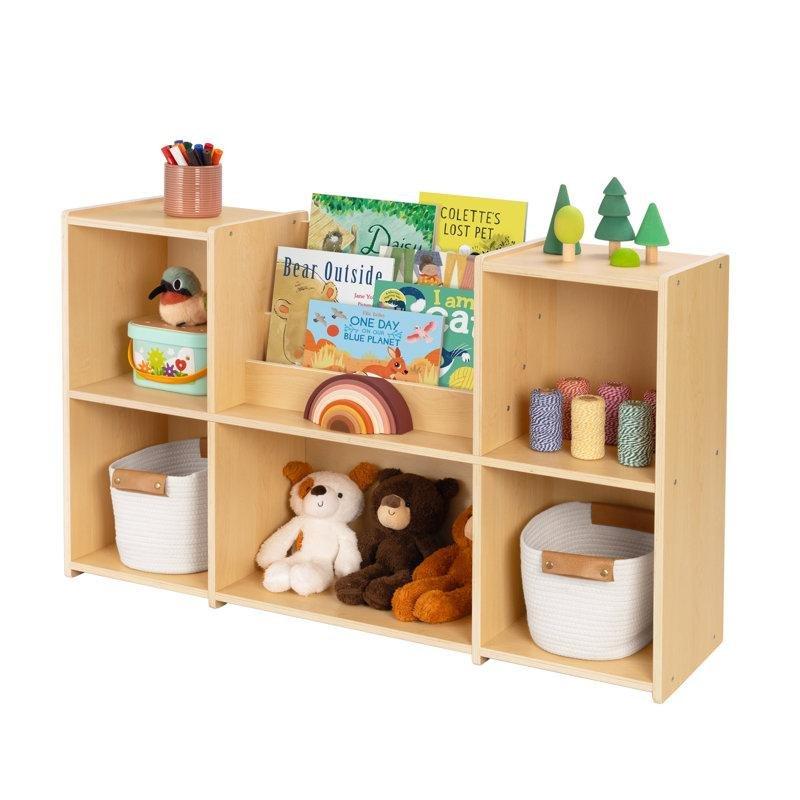 Sarı Endüstriyel Ahşap 6 Bölmeli Montessori Kitaplık - 116x30x68 cm - 141184