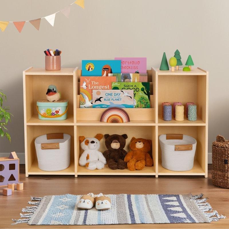 Sarı Endüstriyel Ahşap 6 Bölmeli Montessori Kitaplık - 116x30x68 cm - 141184
