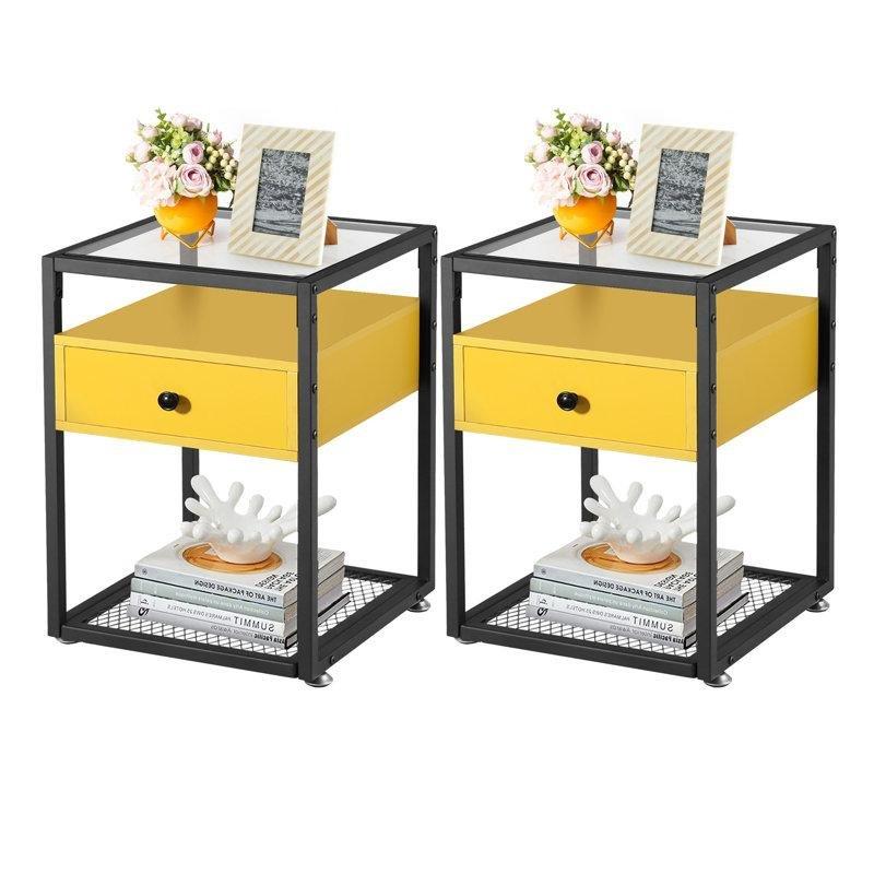 Sarı Metal ve Cam Raflı İkili Komodin - 40x40x56 cm - 128104