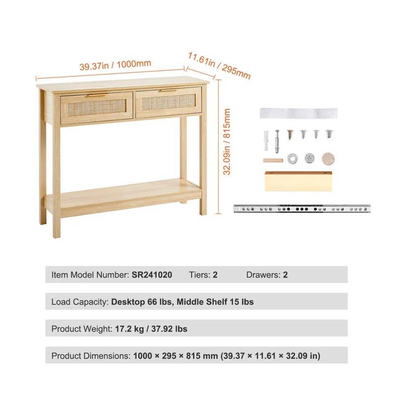 Satin Siyah Masif Ahşap ve Rattan 2 Çekmeceli Bohem Dresuar - 100 cm - 131570