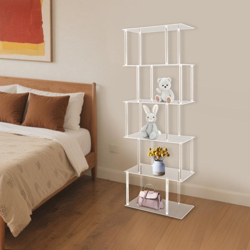 Şeffaf Akrilik 6 Raflı Geometrik S Tasarım Kitaplık - 55x25x155 cm - 141115