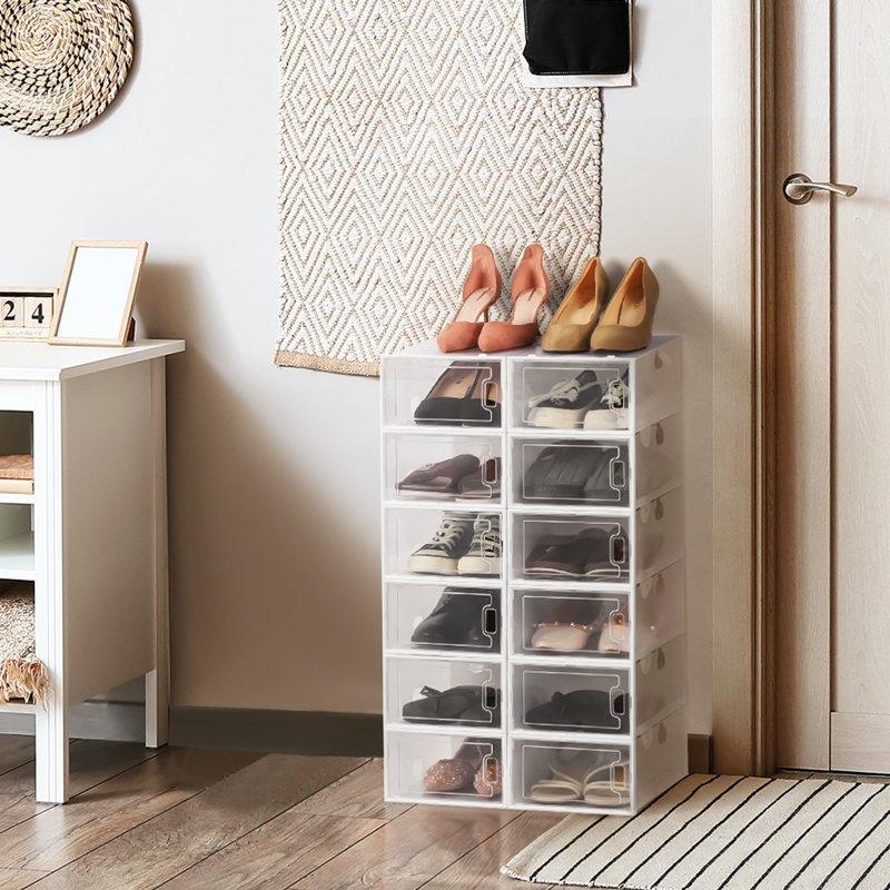 Şeffaf Beyaz PET ABS 12'li İstiflenebilir Plastik Ayakkabılık - 22x30x12 cm - 121024