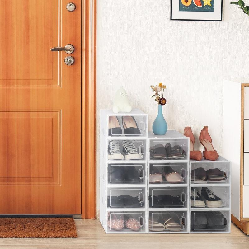 Şeffaf Beyaz PET ABS 12%27li İstiflenebilir Plastik Ayakkabılık - 22x30x12 cm - 121024