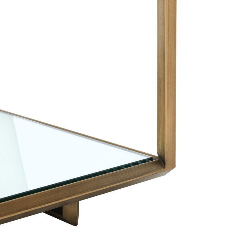 Şeffaf Cam Bronz Demir Raflı Aynalı Cam Sehpa-38x122x72 cm - 117009