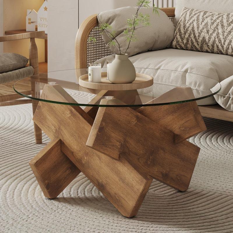 Şeffaf Cam Çapraz Ayaklı Cam Sehpa-85x46 cm - 117162