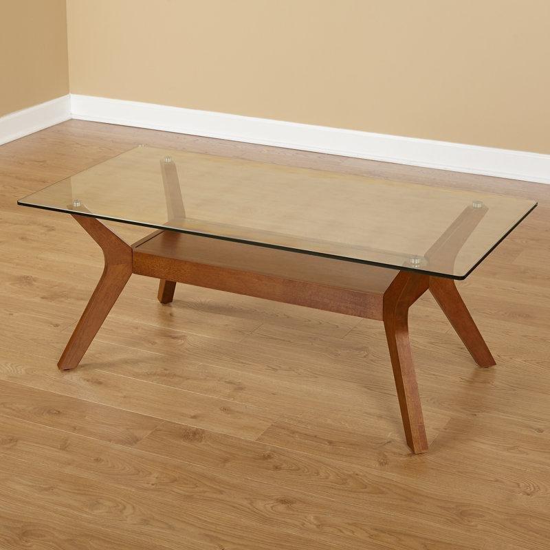 Şeffaf Cam Çekmeceli Raflı Dikdörtgen Cam Sehpa-48x120x60 cm - 117216