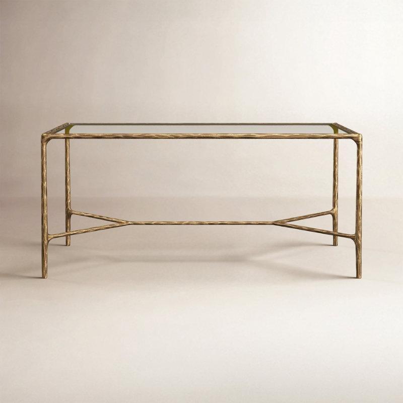 Şeffaf Cam Demir Gövdeli Dikdörtgen Ceviz Cam Sehpa-46x102x56 cm - 117324