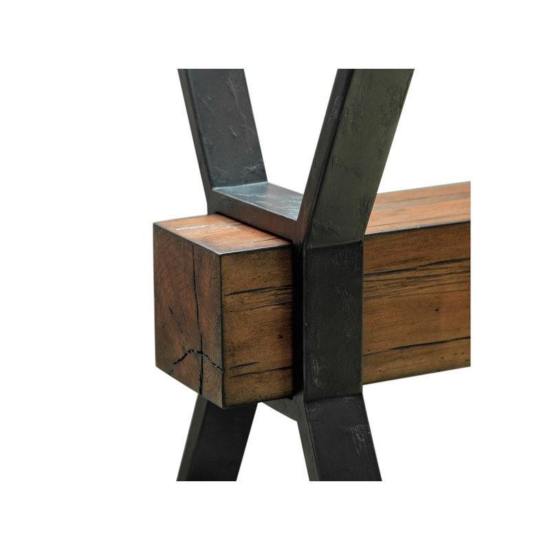 Şeffaf Cam Geri Dönüştürülmüş Ahşap X Ayaklı Cam Sehpa-44x122x77 cm - 117222