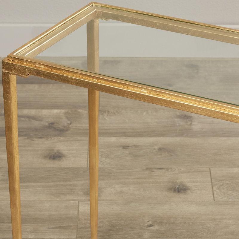 Şeffaf Cam Gold Ferforje Dikdörtgen Ferforje Cam Sehpa-55x72x31 cm - 117342