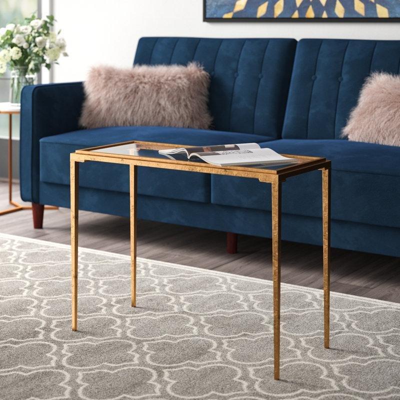 Şeffaf Cam Gold Ferforje Dikdörtgen Ferforje Cam Sehpa-55x72x31 cm - 117342