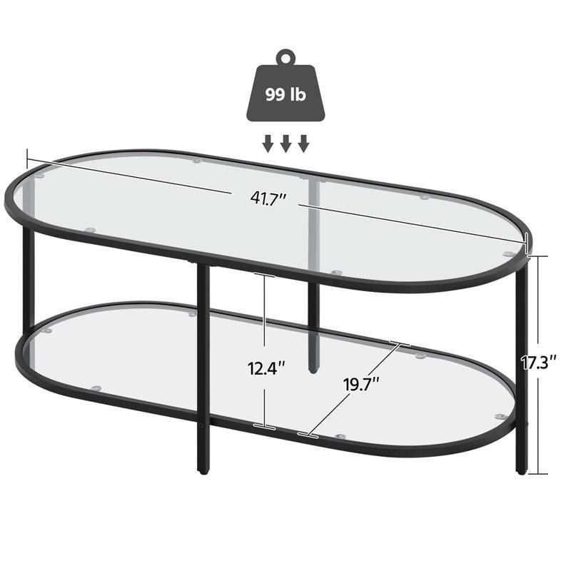 Şeffaf Cam İki Katlı Ferforje Cam Sehpa-45x106x51 cm - 117348