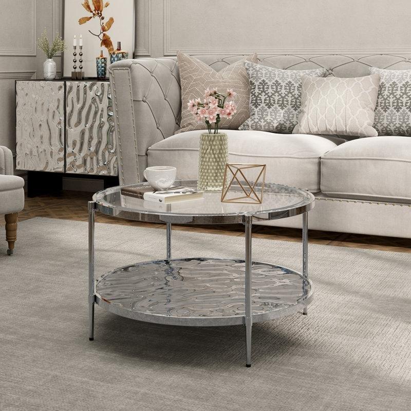 Şeffaf Cam İki Katlı Modern Cam Sehpa-46x81x81 cm - 117681