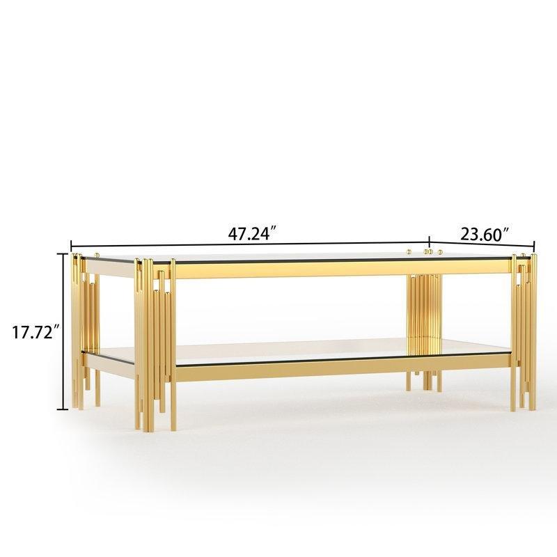 Şeffaf Cam İki Katlı Raflı Cam Sehpa-45x120x60 cm - 117204