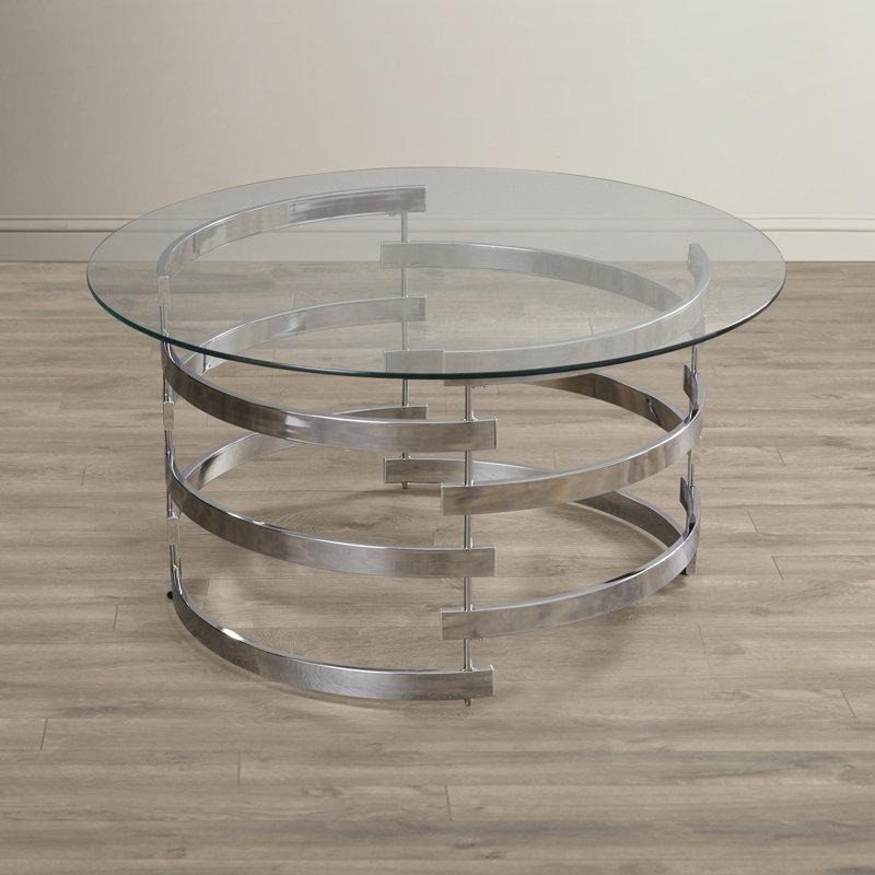 Şeffaf Cam Krom Kaplamalı Kızak Ayaklı Modern Cam Sehpa-46x89x89 cm - 117684