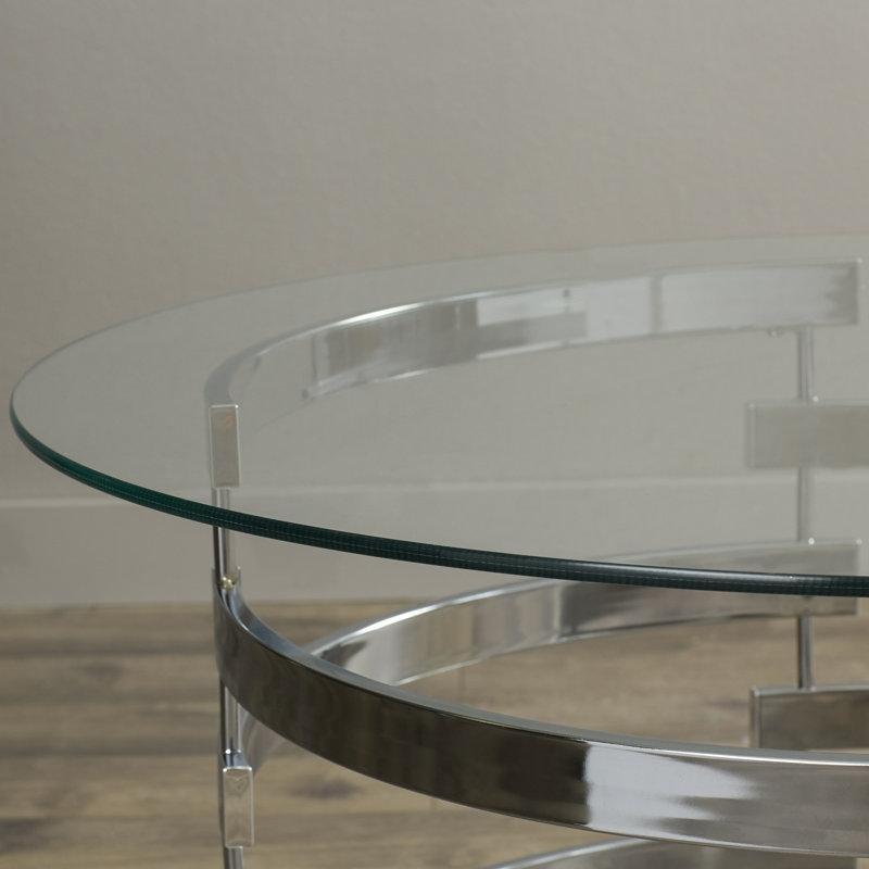 Şeffaf Cam Krom Kaplamalı Kızak Ayaklı Modern Cam Sehpa-46x89x89 cm - 117684