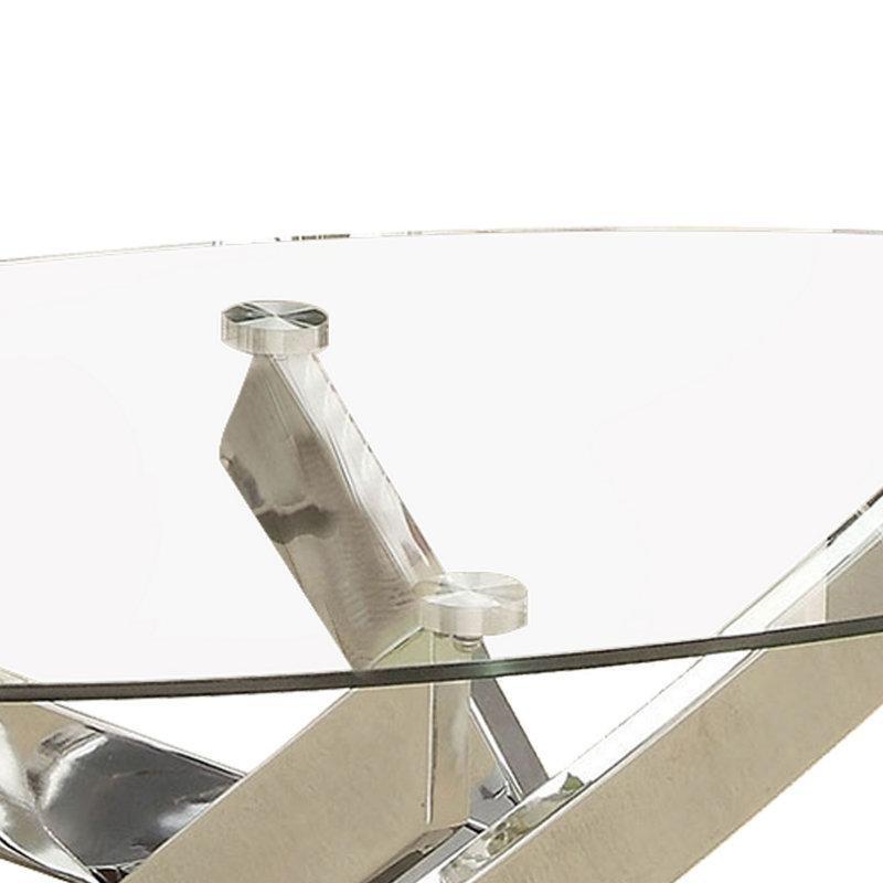 Şeffaf Cam Krom Metal Çapraz Ayaklı Oval Cam Sehpa-120x70x43 cm - 117180