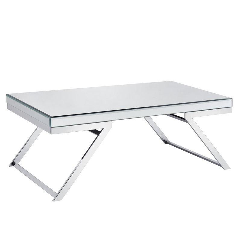 Şeffaf Cam Parlak Aynalı Cam Sehpa-47x122x63 cm - 117123