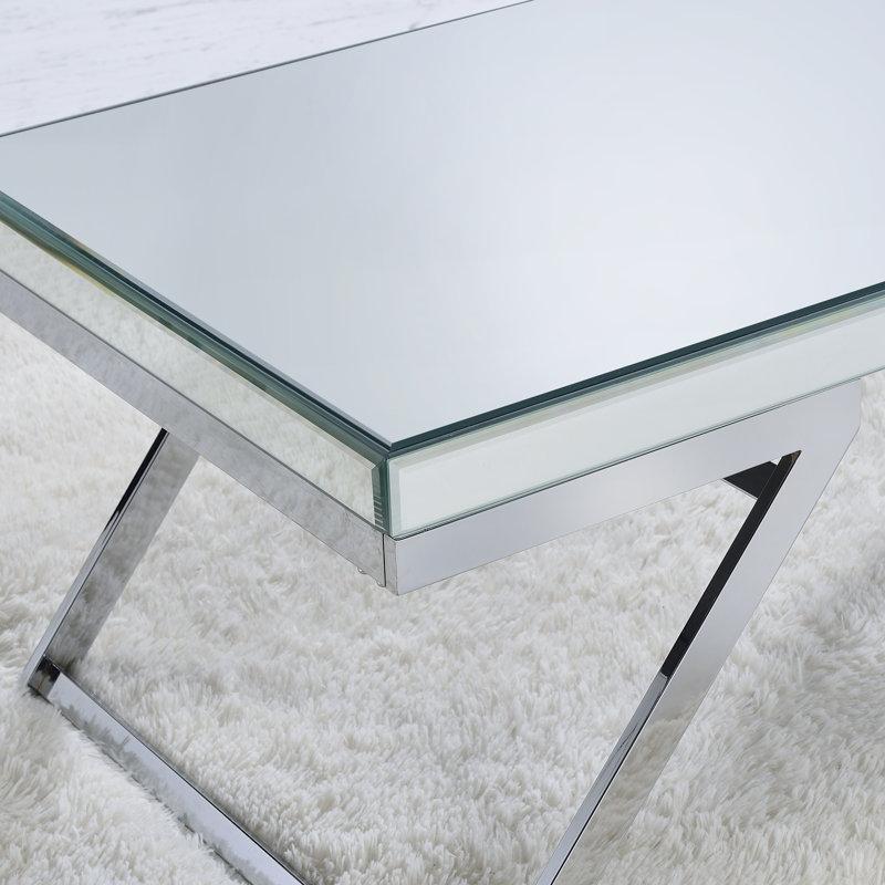 Şeffaf Cam Parlak Aynalı Cam Sehpa-47x122x63 cm - 117123