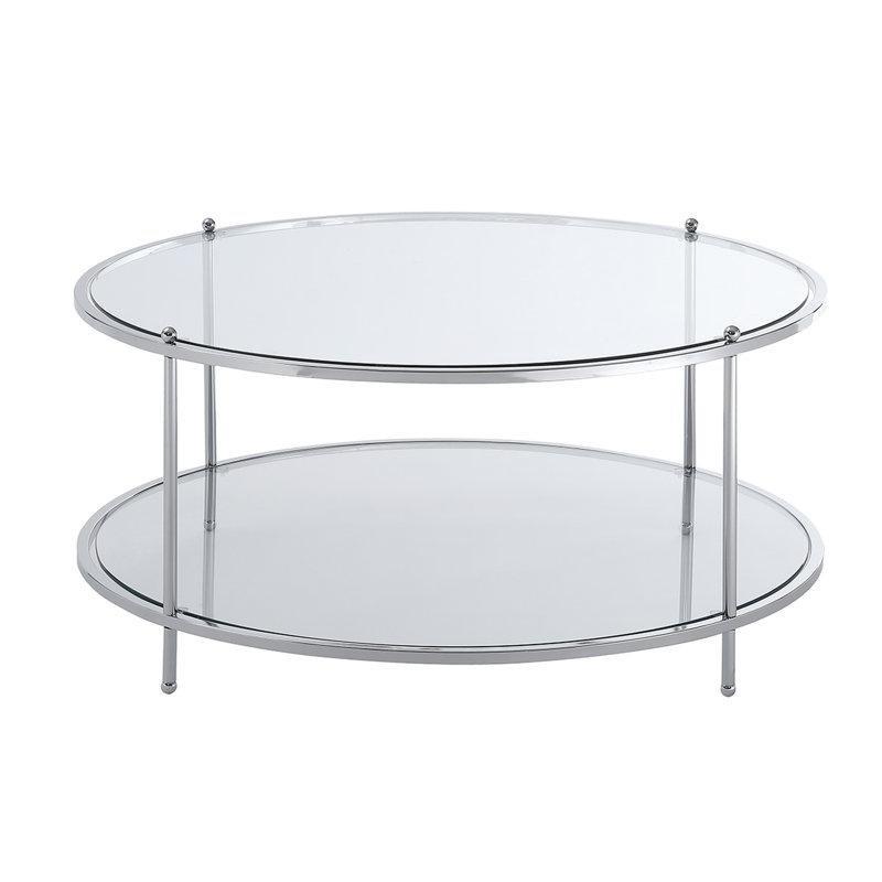Şeffaf Cam Raflı Yuvarlak Cam Sehpa-92x92x44 cm - 117789
