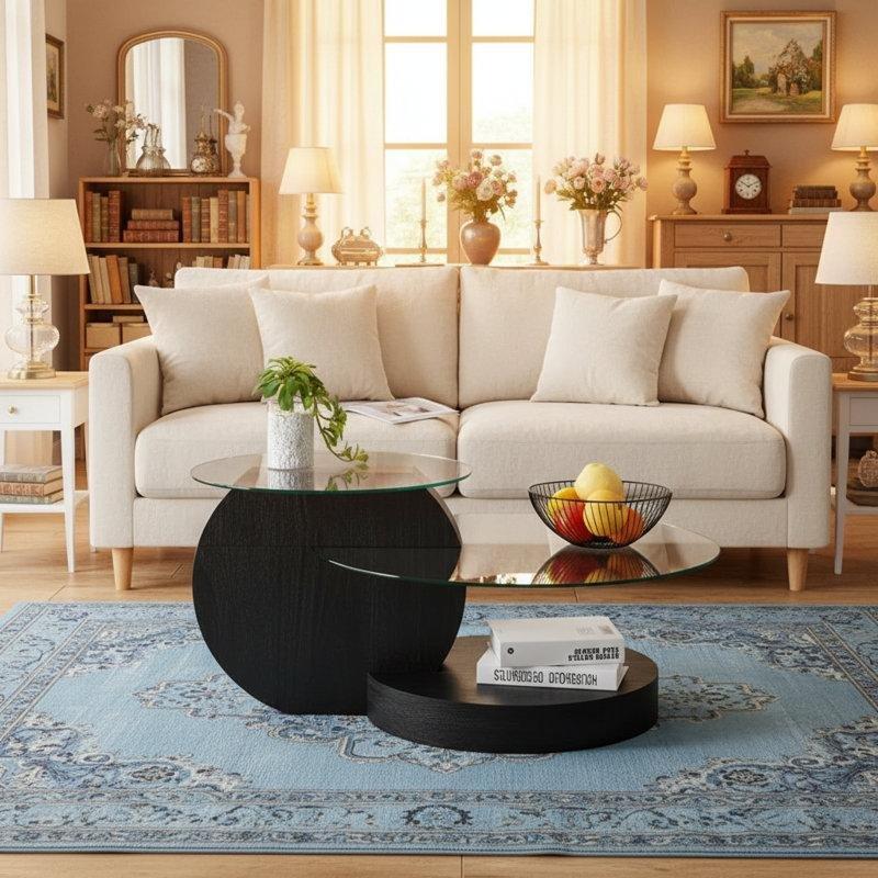 Şeffaf Cam Siyah 3 Katlı Raflı Modern Cam Sehpa-45x70x90 cm - 117705