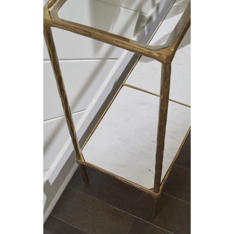 Şeffaf Cam Tablalı Alüminyum Raflı Pirinç Dresuar - 133x31x82 cm - 132523
