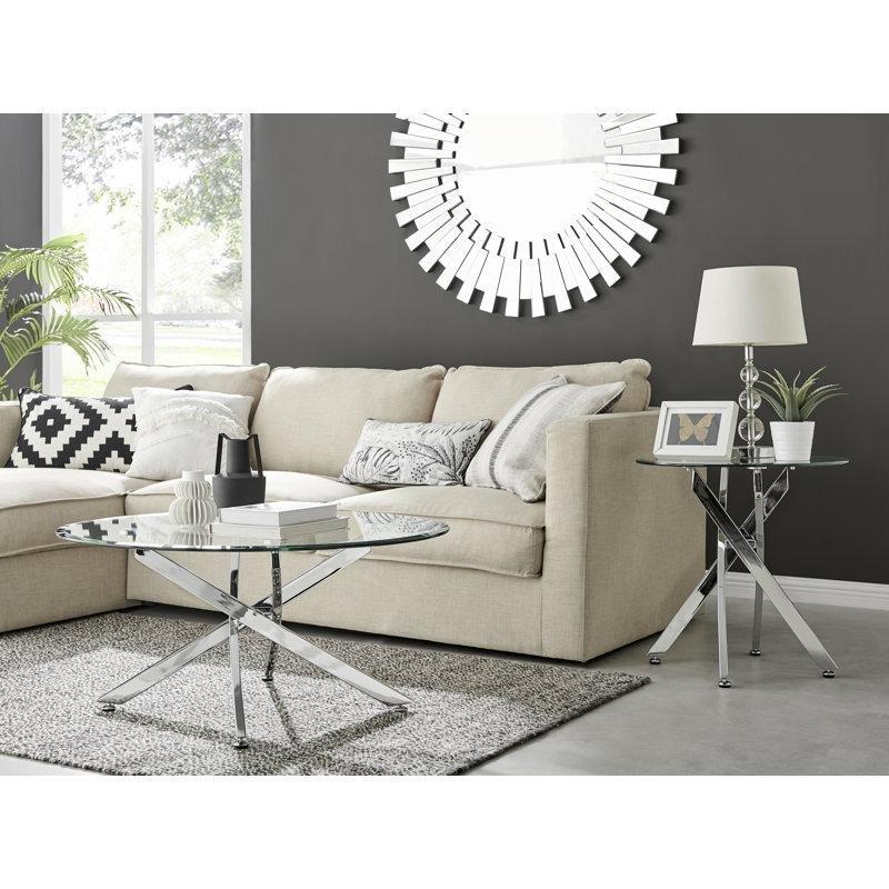 Şeffaf Cam Temperli Cam X Ayaklı Cam Sehpa-46x90x90 cm - 117174