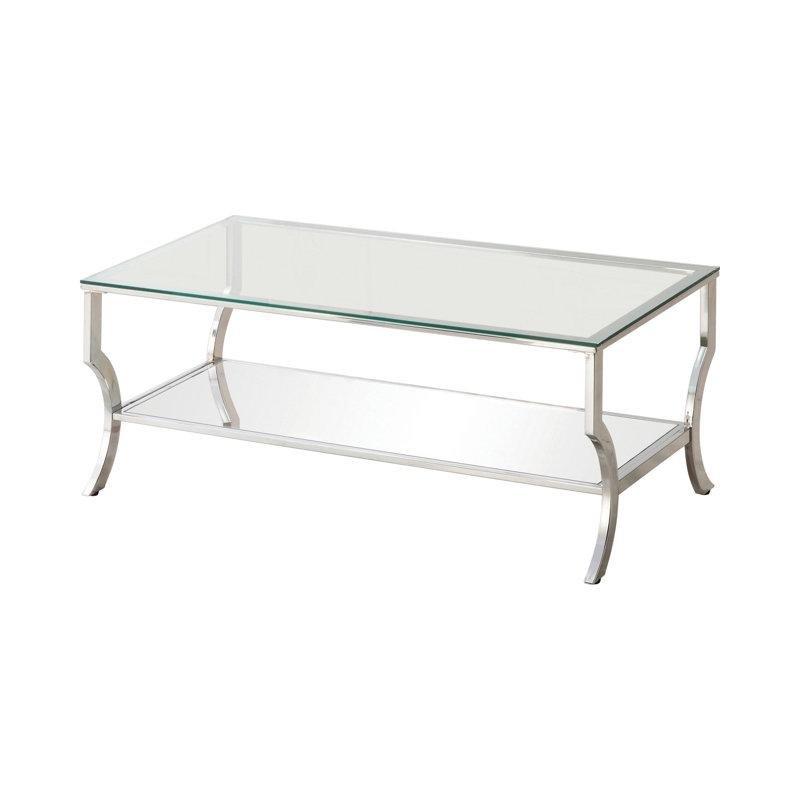 Şeffaf Cam Temperli Raflı Aynalı Cam Sehpa-120x60x49 cm - 117027