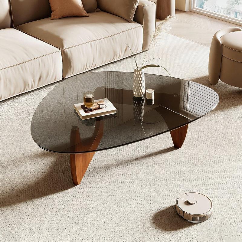 Şeffaf Cam Yüzyıl Ortası Modern Ceviz Sehpa-91x66x40 cm - 117258