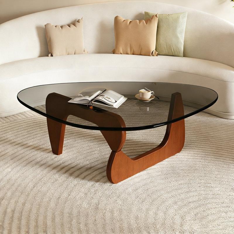 Şeffaf Cam Yüzyıl Ortası Modern Ceviz Sehpa-91x66x40 cm - 117258
