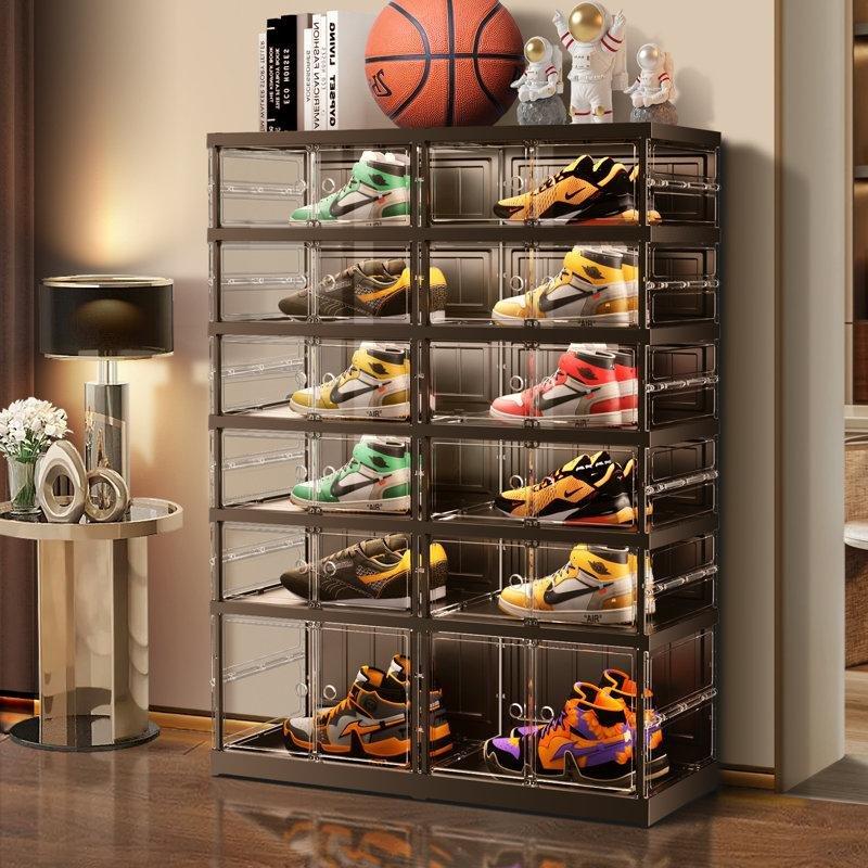 Şeffaf Kapaklı 6 Katlı Katlanır Tekerlekli Plastik Ayakkabılık - 87x35x118 cm - 121033